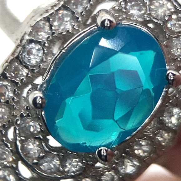 Blue Opal .74ct Platinum Finish Solid 925 Sterling Silver Ring - Picture 3 of 8